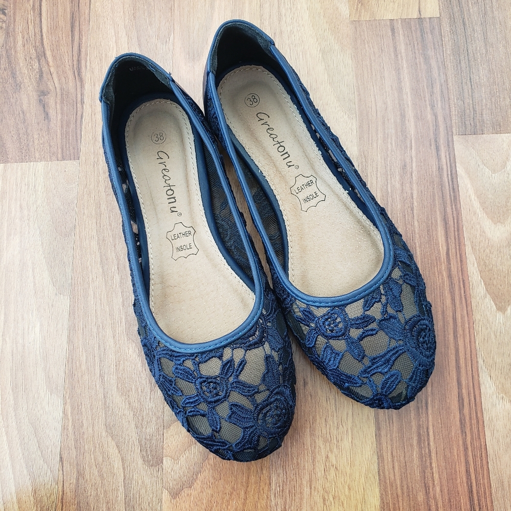 Leather & Lace Navy Ballet Flats
